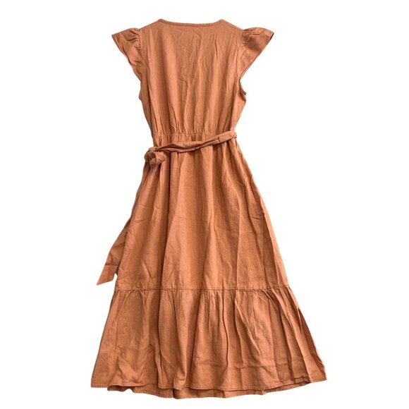 NEW Briggs Women's M Flutter Sleeve Linen Blend Midi SunDress Rust Orange - Picture 6 of 12